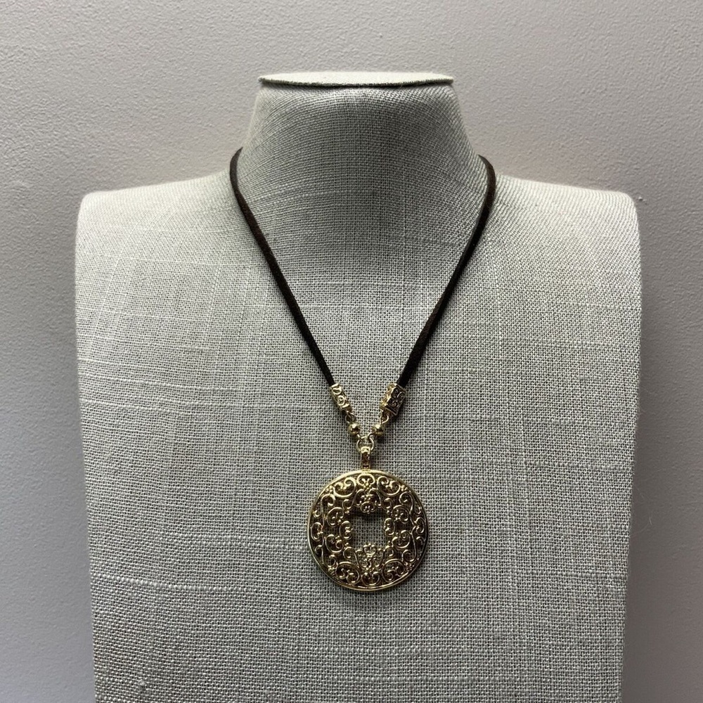 Lia Sophia Gold Filigree Scroll Pendant Necklace and BONUS Hoop Earrings